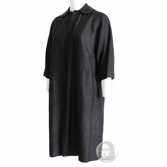 Vintage Opera Coat Black Dupioni Silk by Cari Colette for B. Forman Co 1960s - Picture 5 of 6
